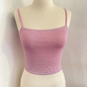 Vintage 90s Y2K Glittery Shimmer Sparkly Pink Cropped Tank Top Size Small